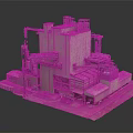 Cartoon Scene of Industrial Facility with Crane Building Platform and Model
