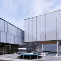 Modern Sales Office Building With Glass Curtain Wall And Water Feature Courtyard