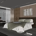 Modern Bedroom Interior Featuring Bed with Headboard Pillows Quilt Wall Art Chair and Window Curtains