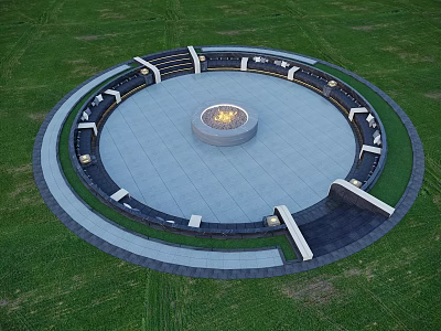 Tranquil Residential Landscape With Circular Fire Pit Grass Lawn And Paved Seating 3d model