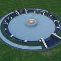 Tranquil Residential Landscape With Circular Fire Pit Grass Lawn And Paved Seating