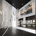 Modern Art Gallery Interior With Large Painting Sculptural Installation And Natural Light
