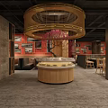 Modern Hotpot Restaurant Interior With Wooden Tables Chairs Decorative Walls And Warm Lighting