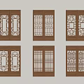 Traditional Chinese Wooden Carved Doors with Intricate Lattice Patterns Set