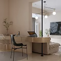 Modern Living Dining Room Interior With Beige Sofa Coffee Table Pendant Lights And Large Window