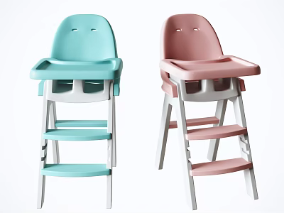 Blue and Pink Children's High Chairs with Tray and Step Design for Kids 3d model