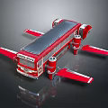 Solar Powered Red Flying Vehicle With Bus Design And Wings For Space Travel