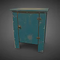 Vintage Blue Cabinet With Single Door And Metal Hinges On Legs