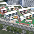 Modern Colorful School Building Design With Classroom Wings Playground Green Areas And Sports Field