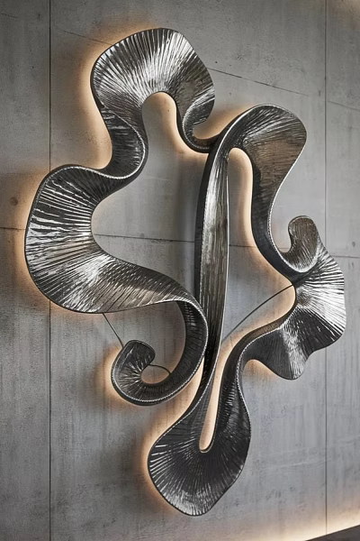 Modern Luxury Metal Wall Decor With Curved Design And Silver Finish 3d model