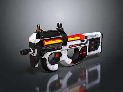 Futuristic Tech Inspired Weapon Featuring White Red Black Color And Scope Attachments 3d model