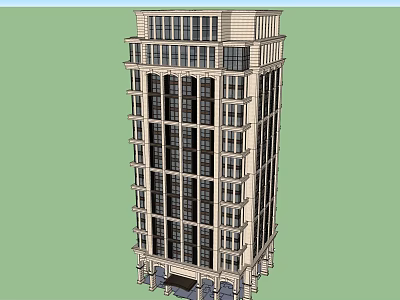 Tall Modern High Rise Building Exterior Design With Glass Windows And Stone Facade 3d model