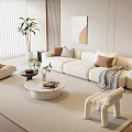 Sofa Coffee Table Set Lazy Sofa Single Chair Potted Hanging Picture Floor Lamp 3d model