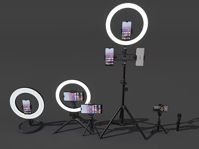 Ring Lights With Mobile Phones On Tripods For Live Streaming Setup 3d model
