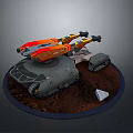Tracked Mechanical Structure With Orange Arm Gray Circular Base And Soil Stone Design 3d model