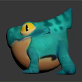 Adorable 3D Turquoise Creature with Yellow Eyes Orange Belly and Spiked Back Design