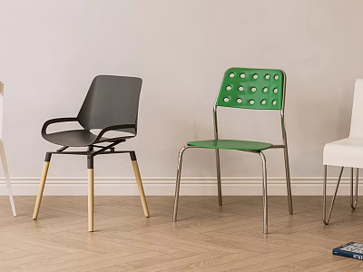 Modern Leisure Chairs With Various Colors Wooden Metal Legs And Perforated Backrest 3d model