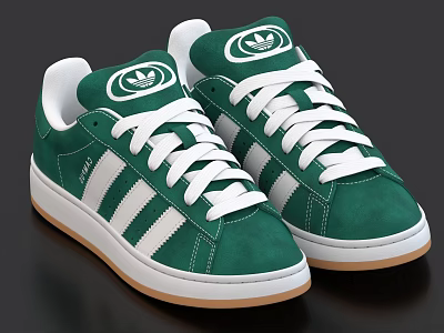 Green Casual Shoes With Suede Upper White Stripes White Laces And Brown Rubber Sole 3d model