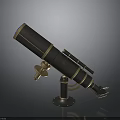 Antique Vintage Brass Telescope With Black Metal Stand And Golden Accents