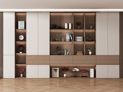 Modern Minimalist Full Wall Bookshelf With Built In LED Lighting Decor Display And Storage Spaces 3d model