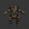 Detailed Mechanical Armored Game Movie Character With Brown Green Armor And Sci Fi Design