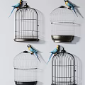 Stylish Wall Decor Featuring Hanging Birdcages With Colorful Parrots Perched On