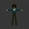 Man With Afro Hairstyle Wearing Green Shirt Brown Pants Black Shoes And Arms Outstretched