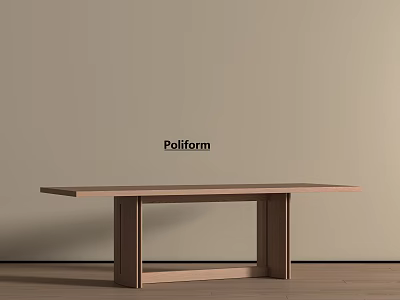 Poliform Modern Wooden Dining Table With Simple Geometric Legs Against Light Wall And Wooden Floor 3d model