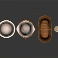 Three Different Handwoven Baskets And Small Cloth Bag As Practical Household Items