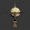 Decorative Globe With Earth Surface And Metal Ring On Pedestal Base