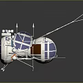 Detailed White Blue Spacecraft Model With Solar Panels Antennas And Mechanical Structure