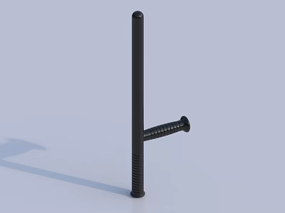 Black Tactical Baton Weapon with Long Shaft and Horizontal Handle Grip 3d model