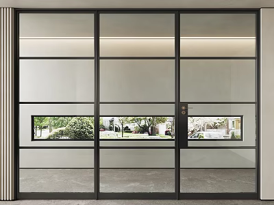 Modern Hinged Door With Glass Panels And Black Frame For Interior Home Decor 3d model