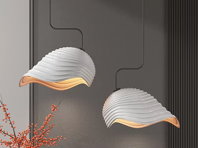 Modern Shell Shaped White Chandeliers With Wavy Texture Warm Light And Decorative Plants 3d model