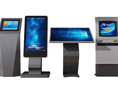 Public Facilities Showcasing Modern Self Service Kiosks With Touchscreen Terminals And Various Designs 3d model