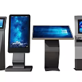 Public Facilities Showcasing Modern Self Service Kiosks With Touchscreen Terminals And Various Designs