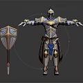 Medieval Knight Shield And Armor With Metallic Blue Gold Accents And Detailed Design