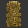 Ancient Civilization Mask With Intricate Carvings And Ornate Headdress Design