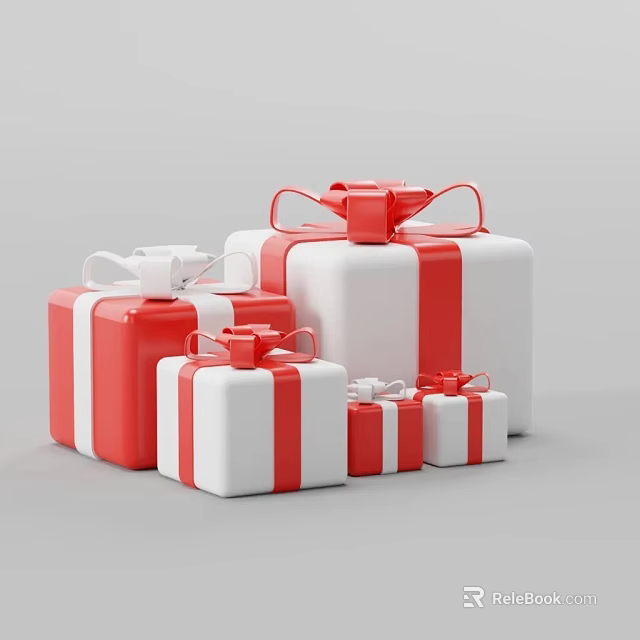 Red and White Gift Boxes With Bows In Various Sizes For Daily Use 3d model 