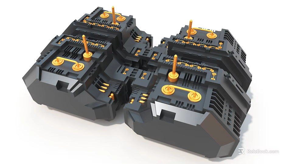 Black And Gold Complex Geometric Art Installation With Multiple Gold Knobs And Interconnected Lines 3d model 