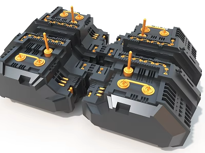 Black And Gold Complex Geometric Art Installation With Multiple Gold Knobs And Interconnected Lines 3d model
