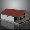 Small House With Red Roof And White Walls Attached Porch Featuring Orange Chairs And Steps