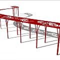 Red Curved Pergola With Ornate Laser Cut Patterns And Support Columns 3d model