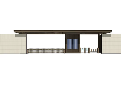 Modern Entrance Gate Design With Extended Eave Light Colored Side Walls And Dark Frame 3d model