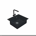 Black Single Bowl Quartz Kitchen Sink With Modern Faucet Design