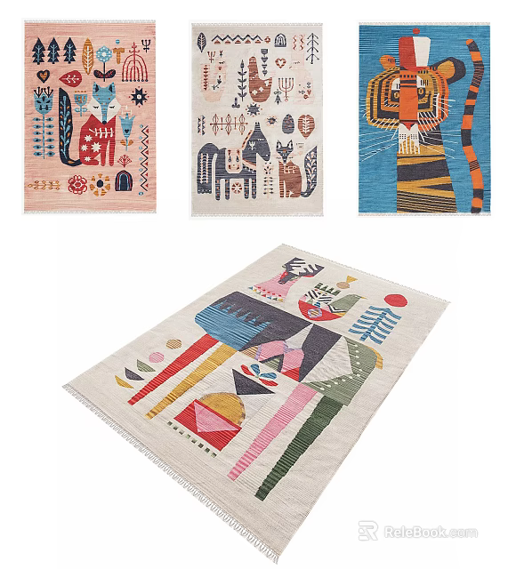 Square Rug With Colorful Abstract Animal Patterns And Modern Artistic Design 3d model 