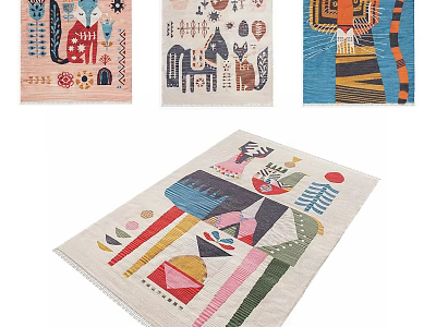 Square Rug With Colorful Abstract Animal Patterns And Modern Artistic Design 3d model