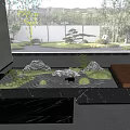 Zen Style Miniature Garden Ornament With Green Moss Stones And Small Plants