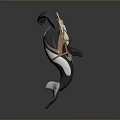 Orca Aquatic Animal Model in Jumping Pose With Black And White Body And Orange Cross Straps