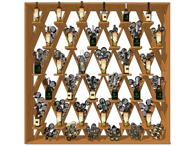 Wooden Wine Cabinet With Multi Layered Grid Design For Wine Bottles And Glasses 3d model